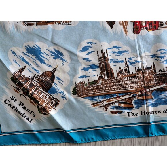 Vintage 1970's London Souvenir Silk Scarf Featuring Iconic Landmarks & Scenes Bl - Picture 4 of 9